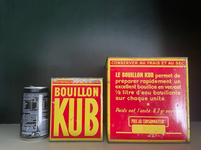 Duo of boxes Bouillon Kub metal 1950