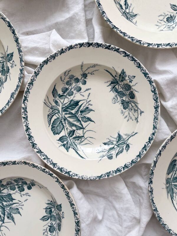 6 assiettes creuses en terre de fer « Mûre » Badonviller
