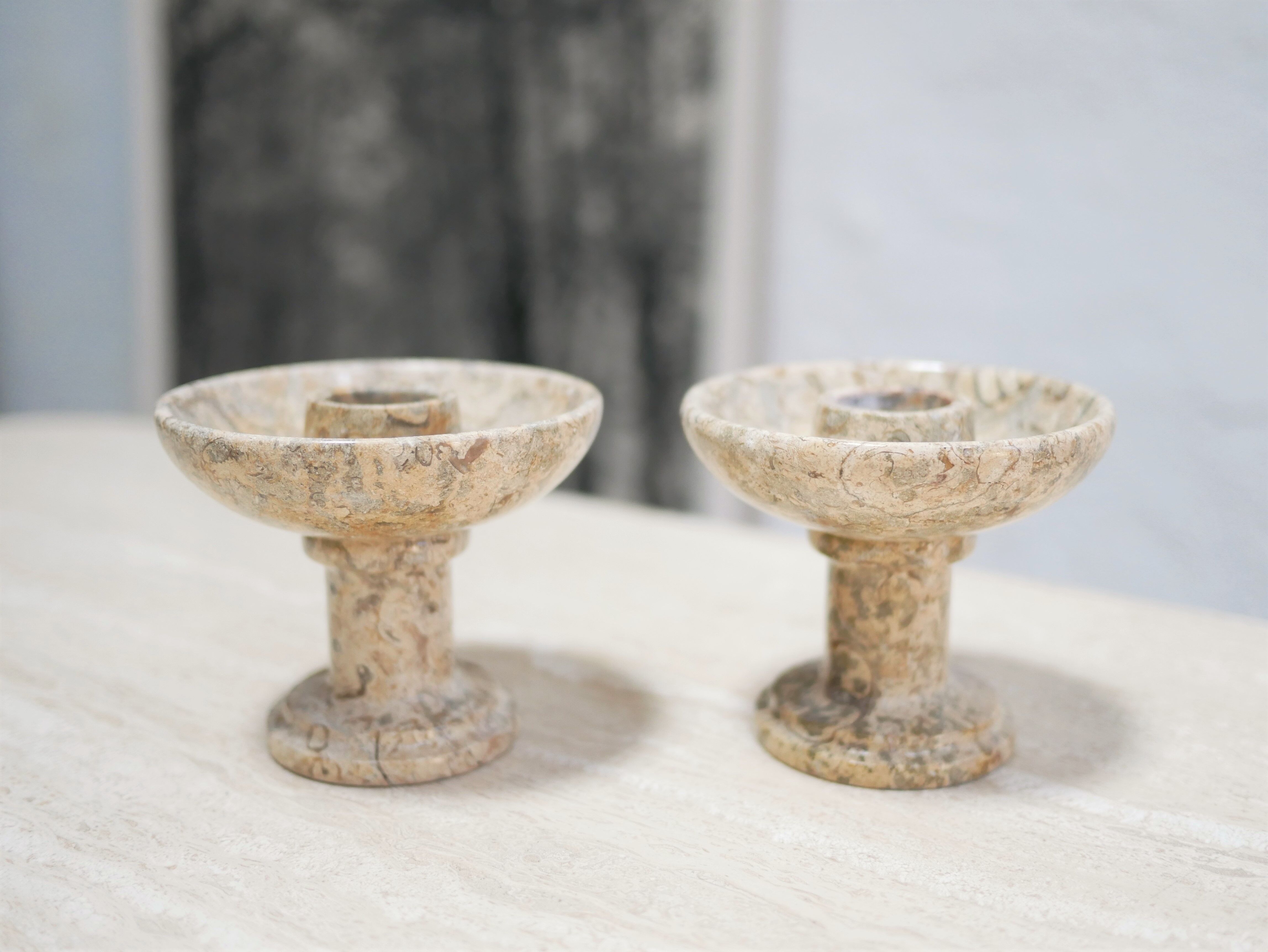 Pair of vintage jasper stone candle holders