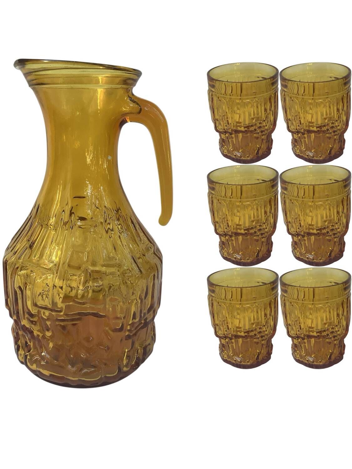 🍂 Set of vintage amber glass glasses and carafe 🍂