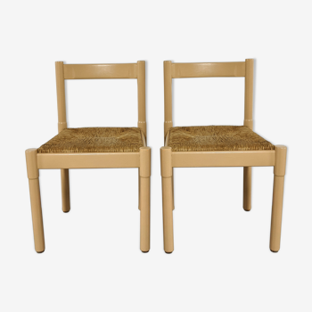 Paire de chaises Vico Magistretti modèle Carimate bois et paille bauche 1960 's