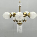 Czech Art Deco Brass and Glass Chandelier, 1950s