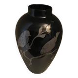 Black opaline vase with pewter branch and birds