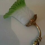 Wall light lamp tulip pressed glass molded 1900 Art Nouveau gradient green