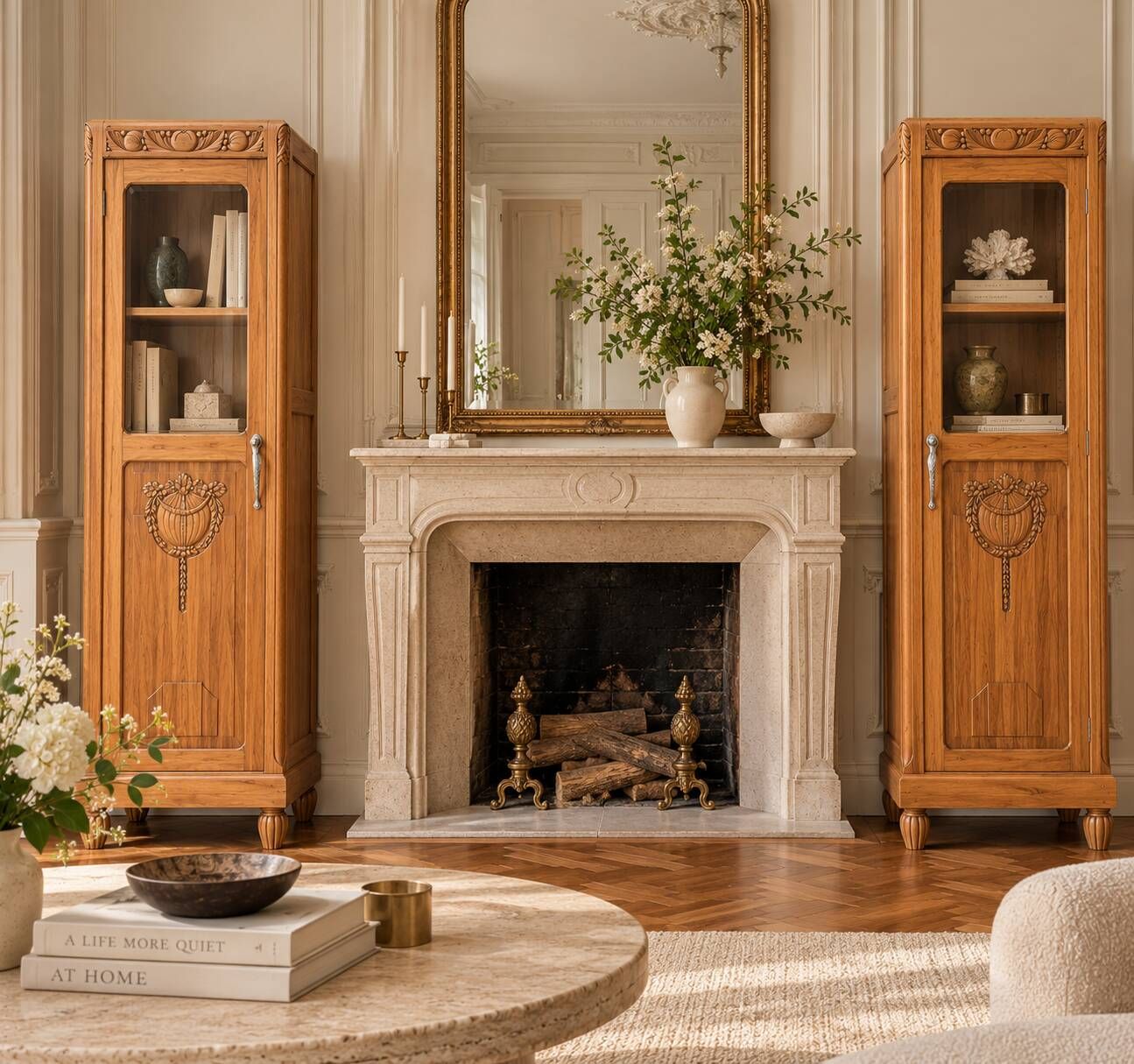 Rare pair of Art Deco glass columns in solid walnut – renovated