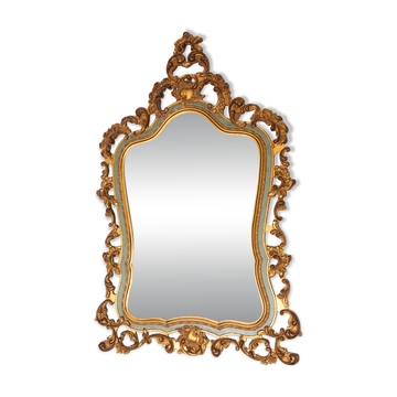 Baroque gilded Louis XV style beveled mirror with " Brevete" label, 1950s