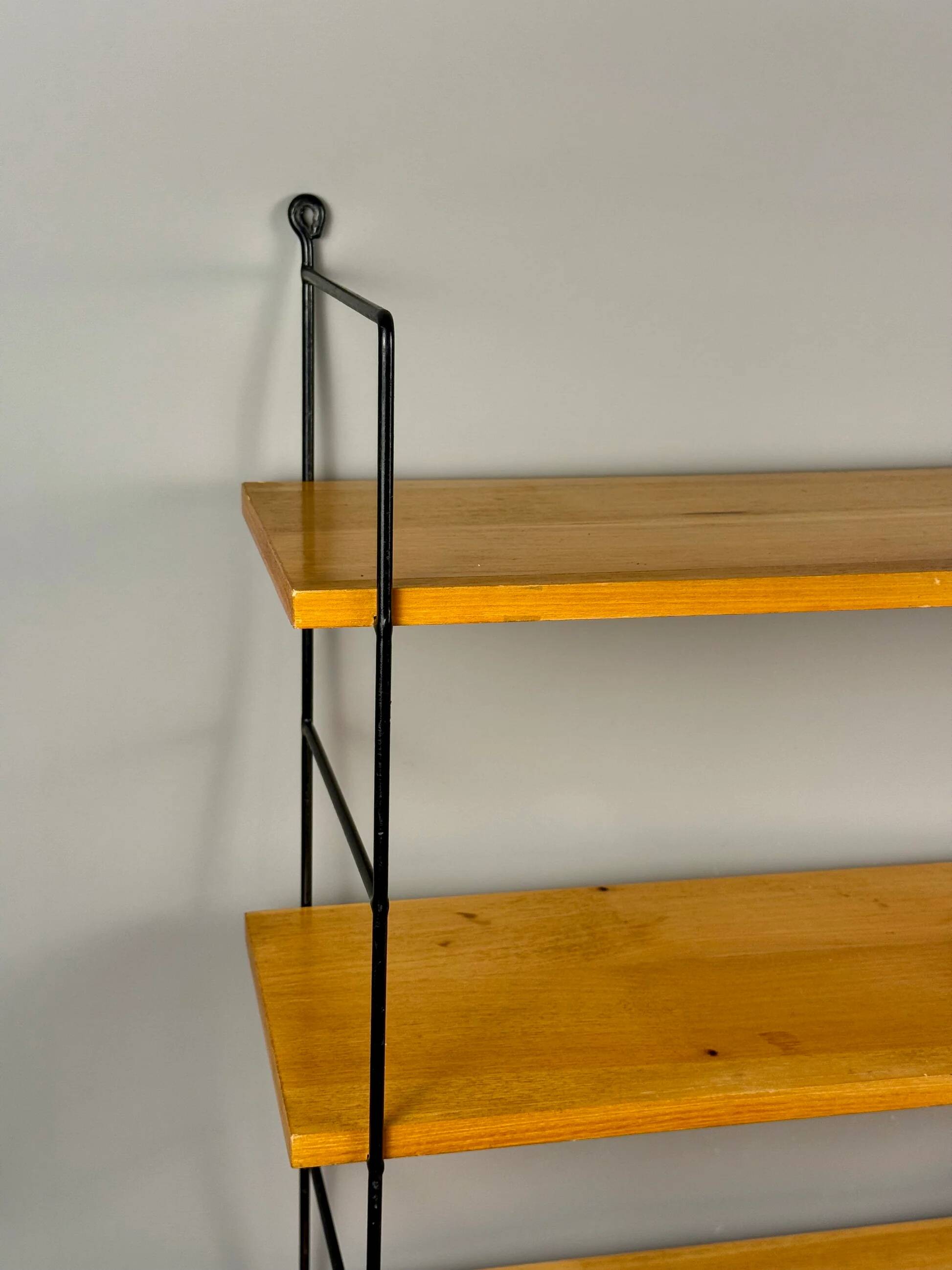 Vintage wall shelf with three wood veneer shelves