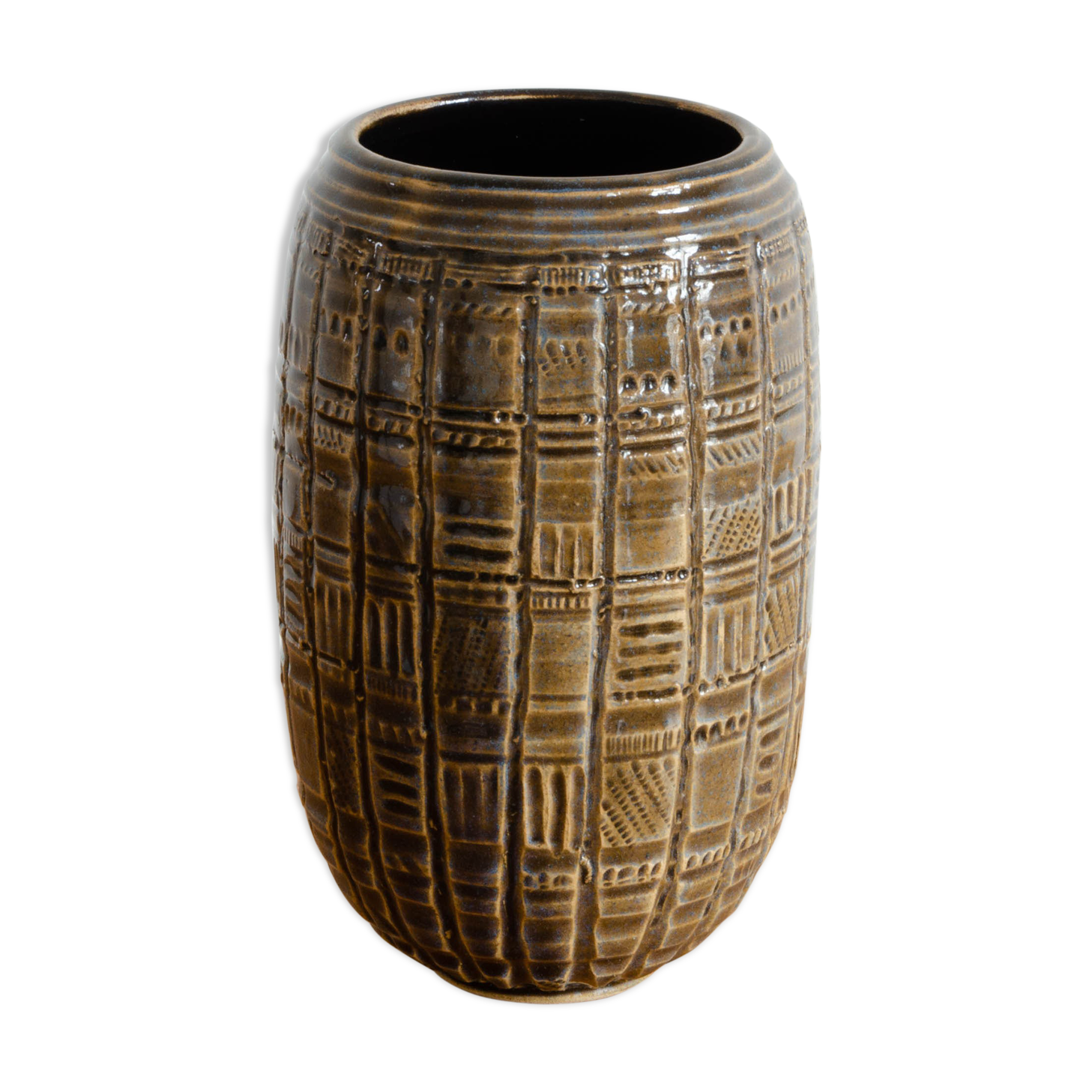 Enamelled sandstone vase with scarred decoration, French work - Circa 1960