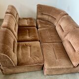Old vintage modular corner sofa in designer velvet from the 70s/80s 4 elements
