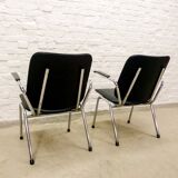 Black Leatherette Dutch Design Gispen Armchairs by Martin de Wit, 1960s.