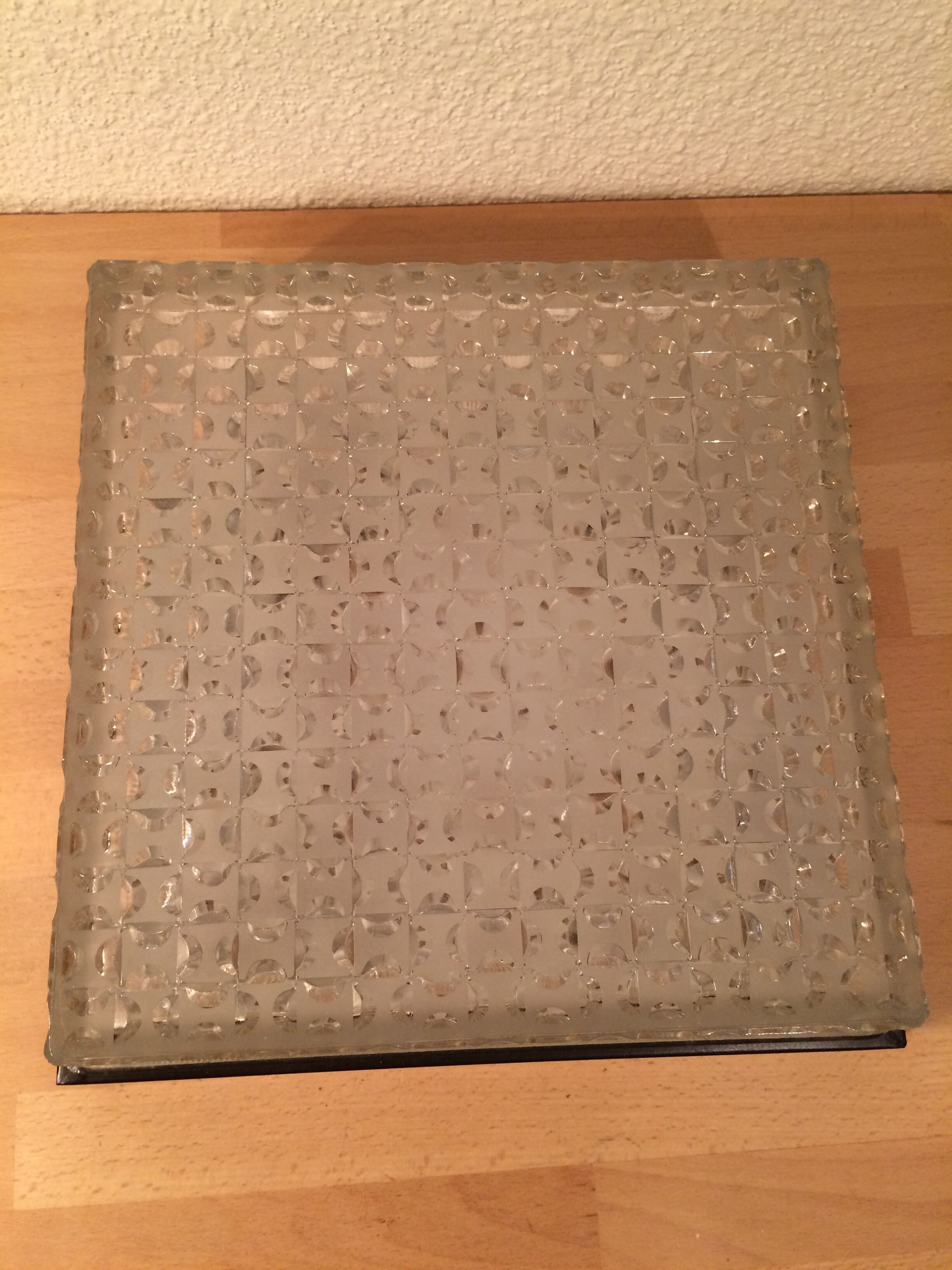 Square Holophane applique 31 cm cut glass from the 1950s, ceiling light.