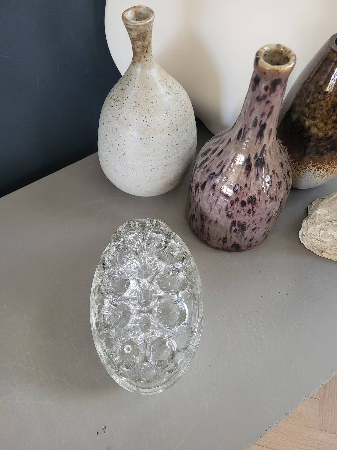 Large molded glass flower holder