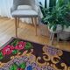 Boho chic Romanian carpet made by hand in wool, floral boho, lavender background with pink flowers 146x186cm