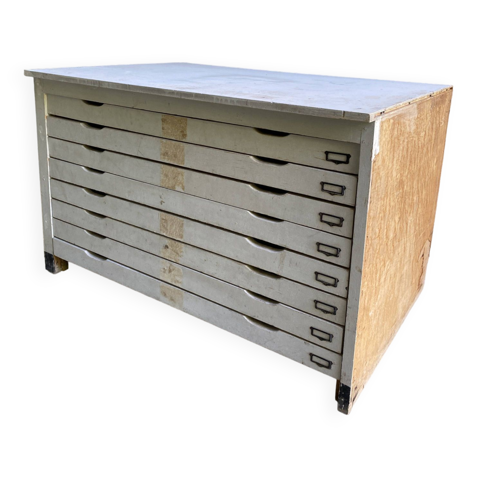Map cabinet, vintage wooden architect's plan cabinet with 8 drawers
