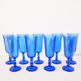 Set of 9 blue champagne flutes