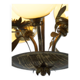 Mid-century glass and brass chandelier, model 501-3 by Stockmann, Finland, 1940s.