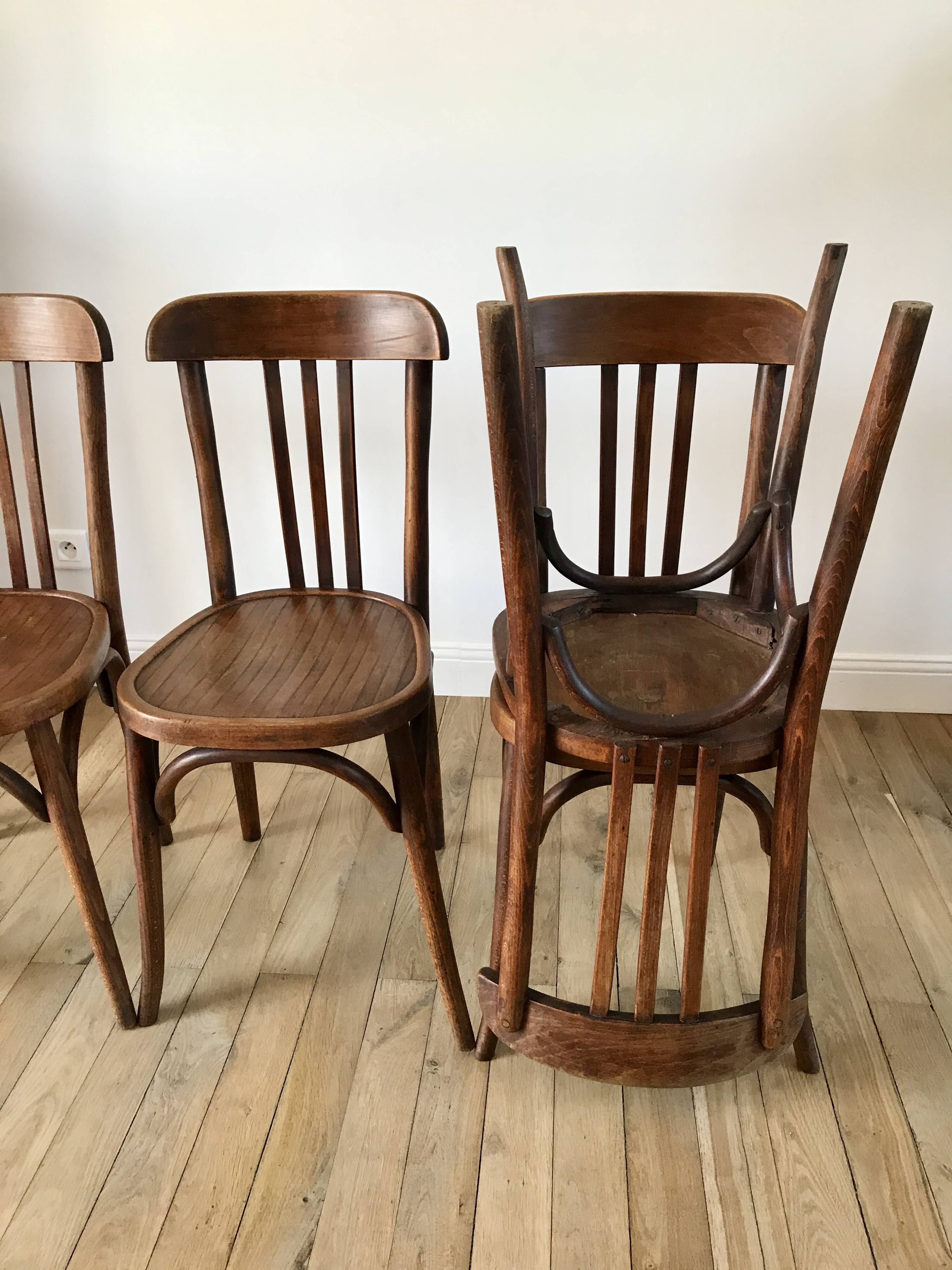 Set of 5 baumann bistro chairs in bent wood stamped xxth