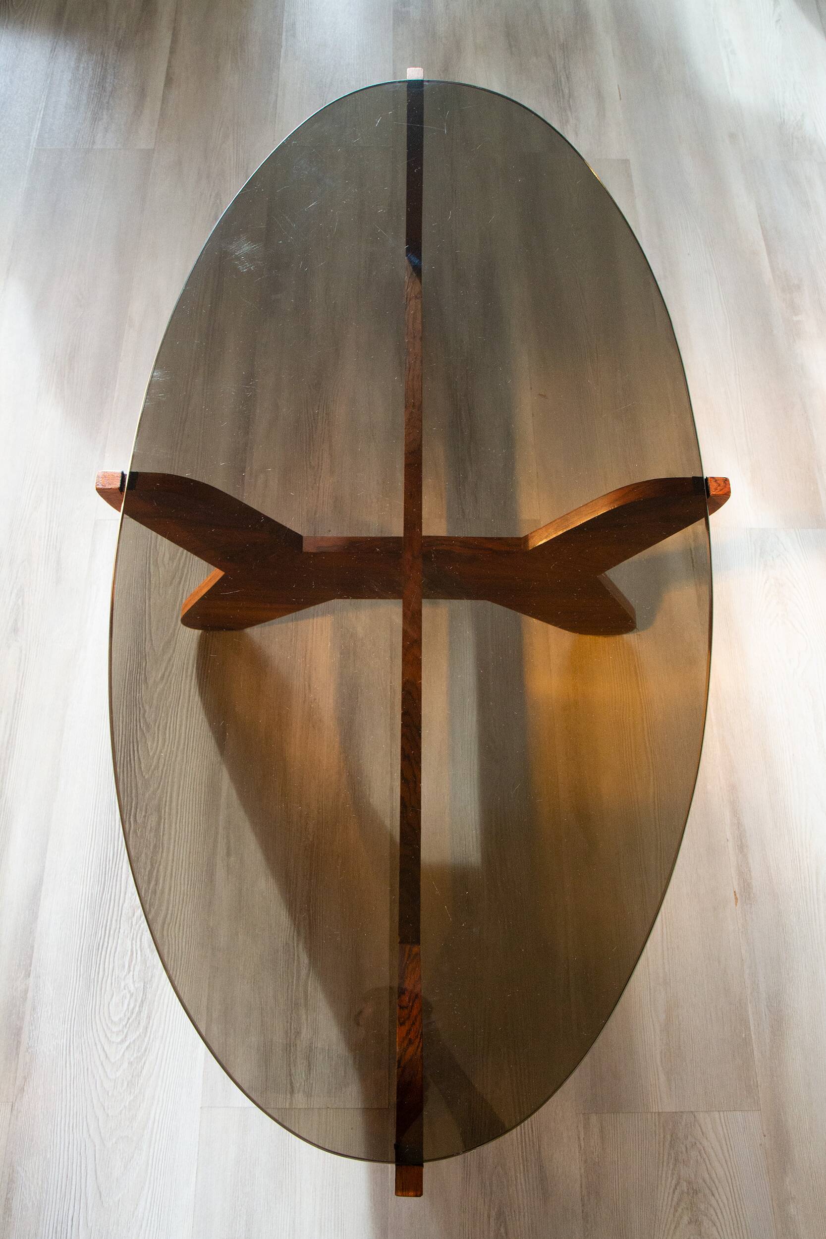 Scandinavian coffee table, rosewood and smoked glass, 1960