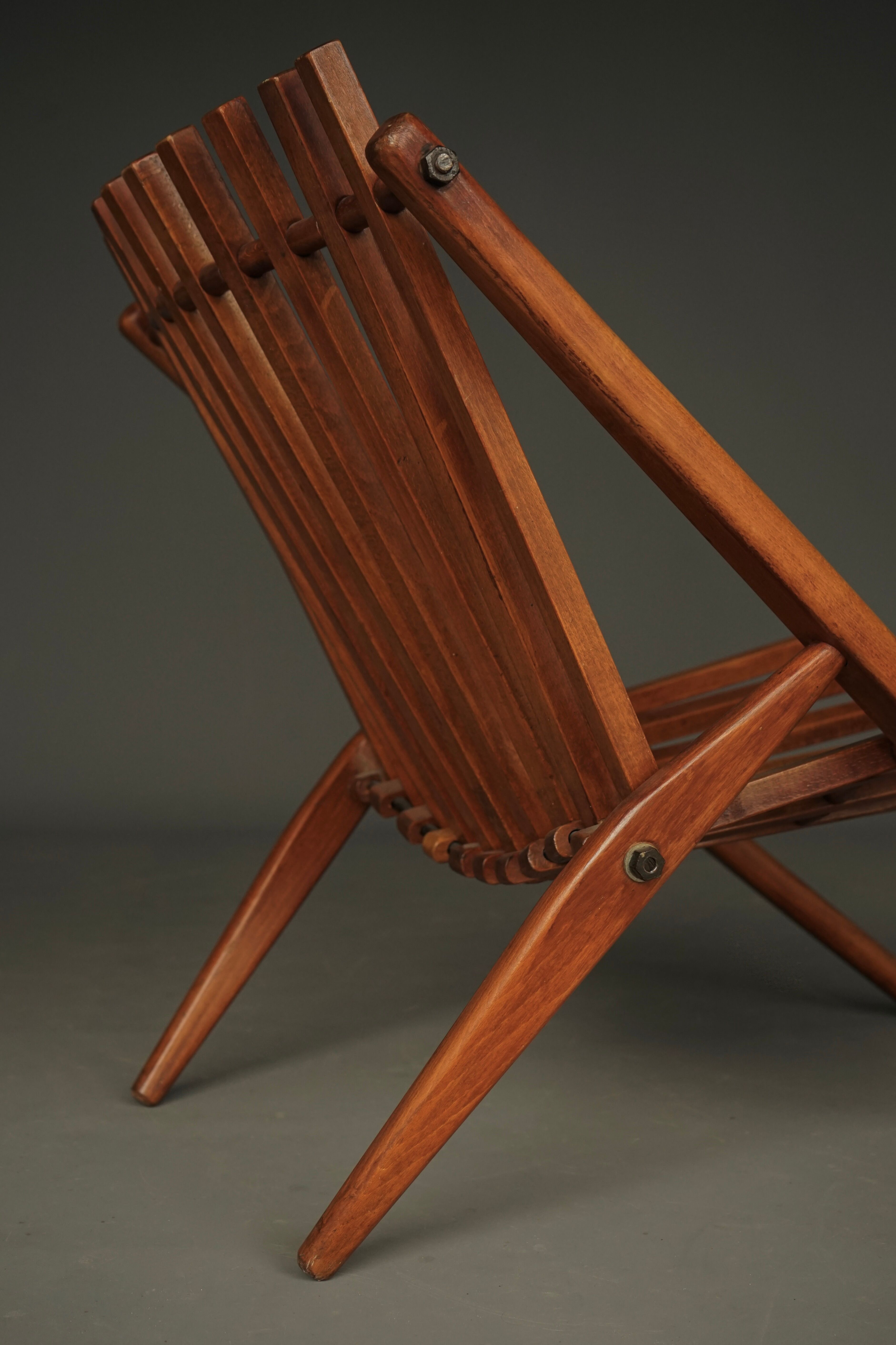 Vintage Dutch Slatted Lounge Chair in Beech, 1950s