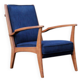 Blue armchair with Scandinavian lines, 50s/60s