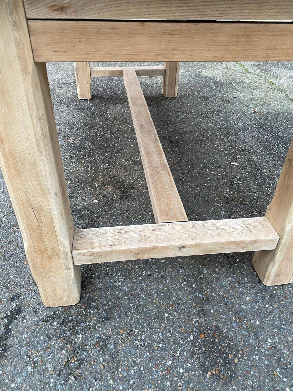 Renovated farmhouse dining table in raw oak from the 20th century, 180cm with drawer.