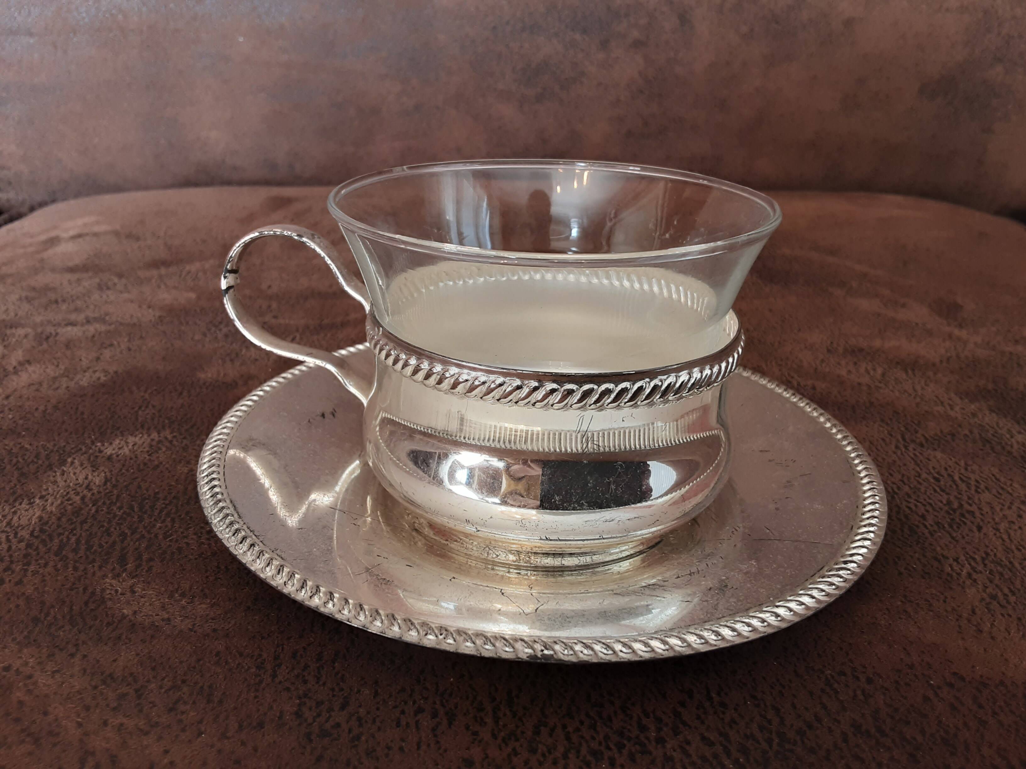 Set of 2 metal cups and saucers