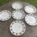 Set of 6 flat plates, Art Deco, Monaco model, K & G Lunevile,