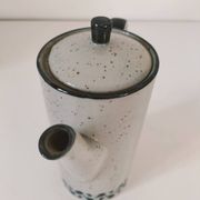 Vintage speckled stoneware coffee pot – navy blue floral decoration