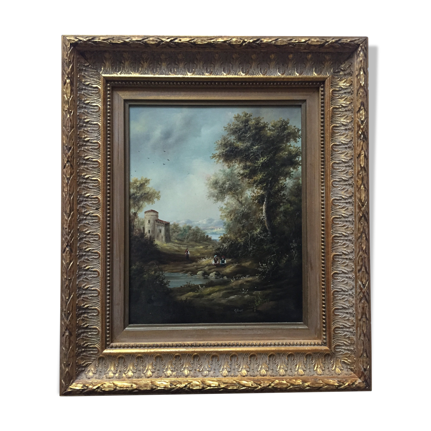 Oil on panel: lively landscape