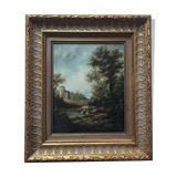 Oil on panel: lively landscape