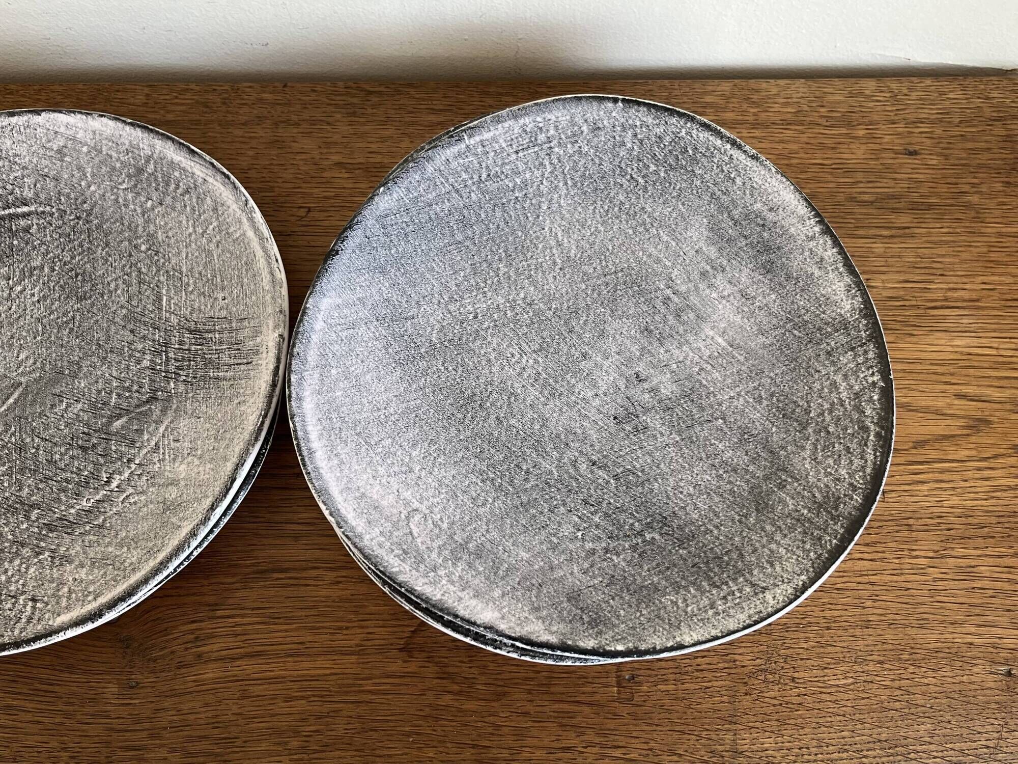 Set of 8 brutalist plates 1970 grey Niederviller Twilight