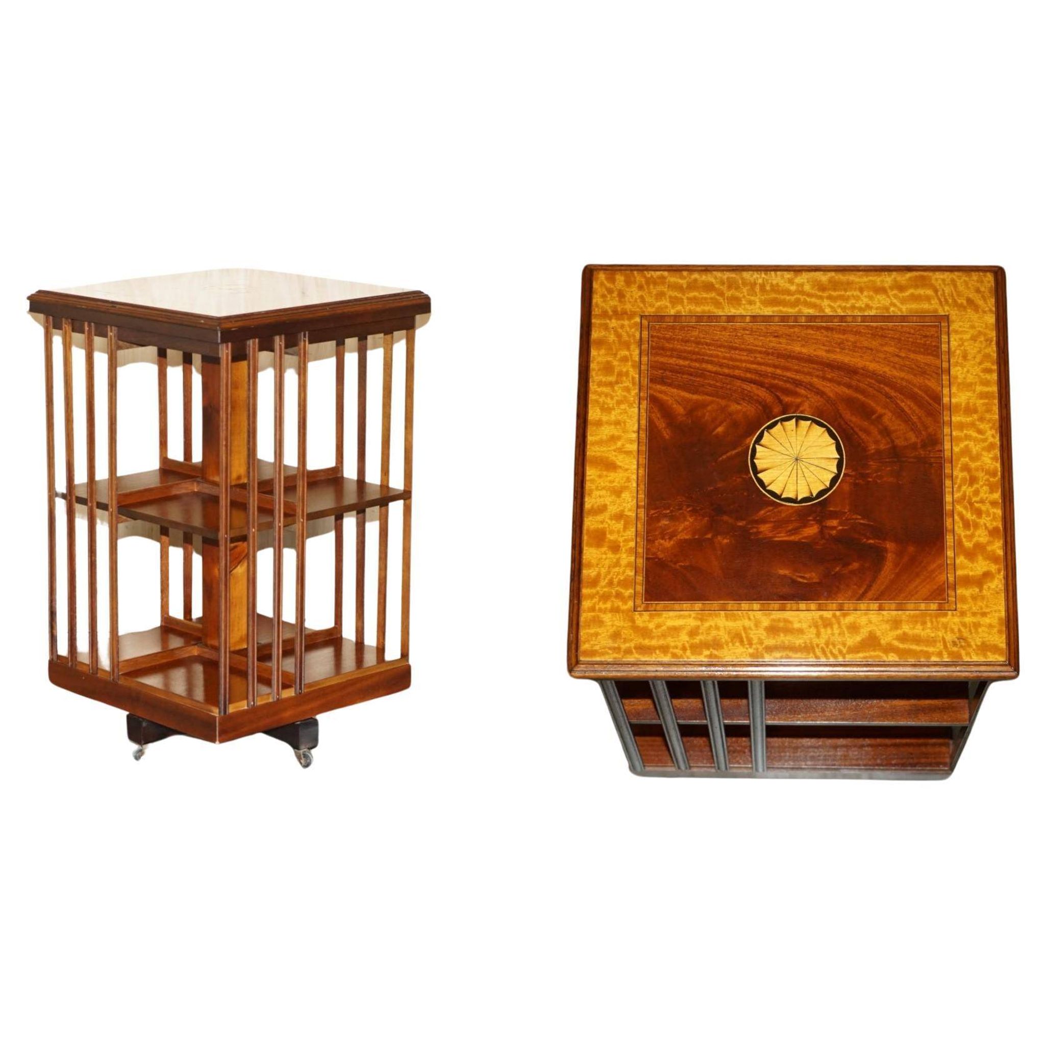 Sheraton Revival rotating library table in walnut and satin wood.