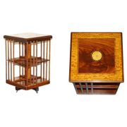 Sheraton Revival rotating library table in walnut and satin wood.