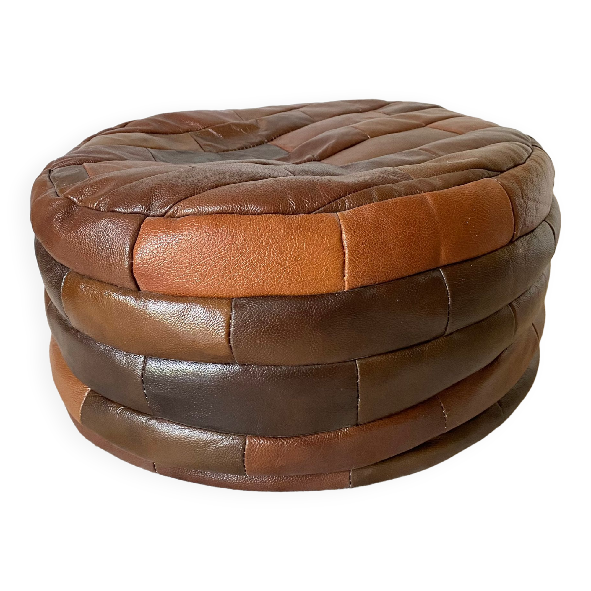 Patchwork leather pouf from the 70s and 80s