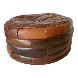 Pouf en cuir patchwork années 70-80