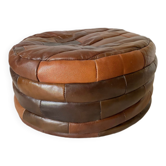 Patchwork leather pouf 70s-80s