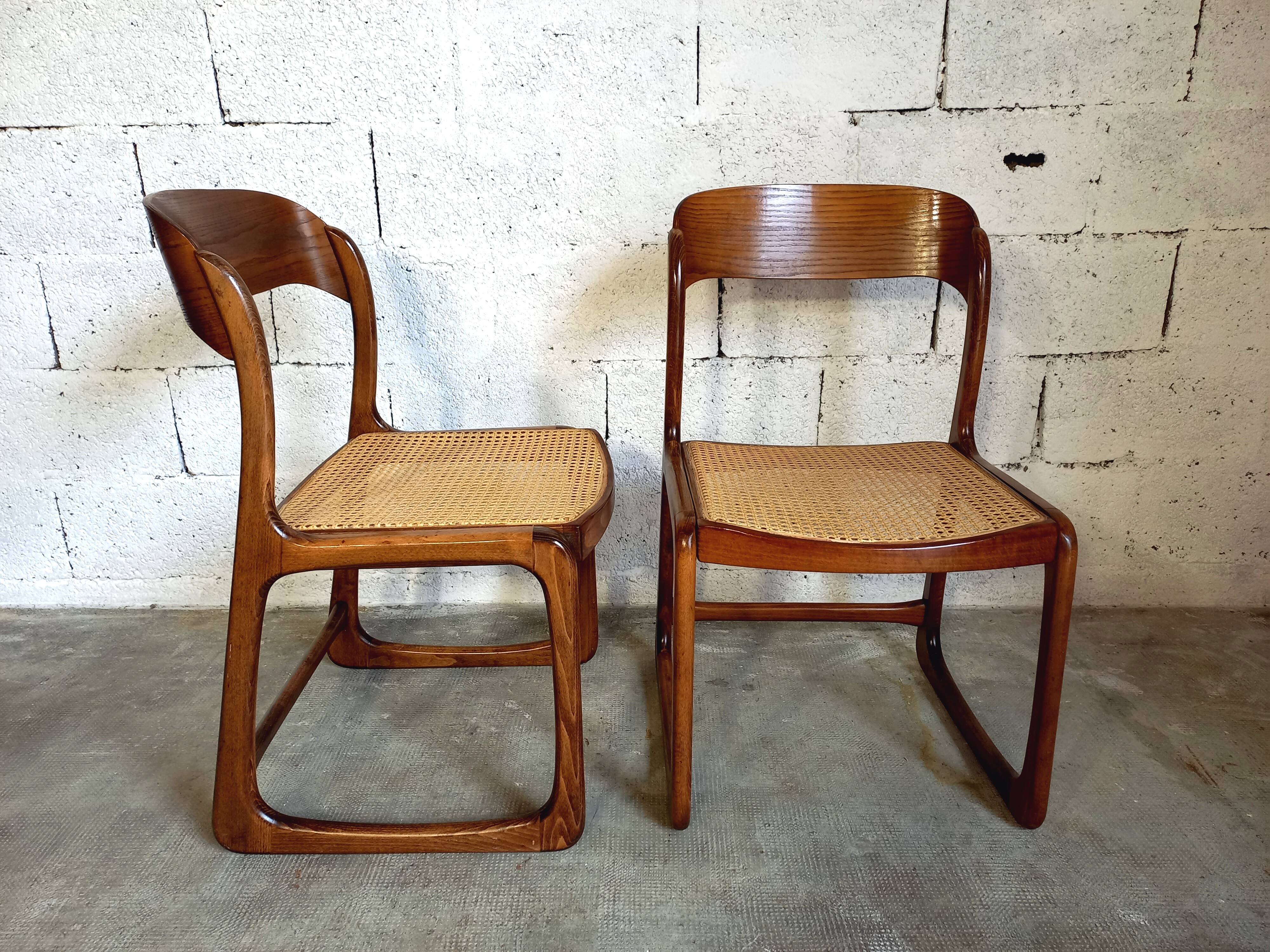 Suite of 2 vintage chairs sleigh canées Baumann 70s