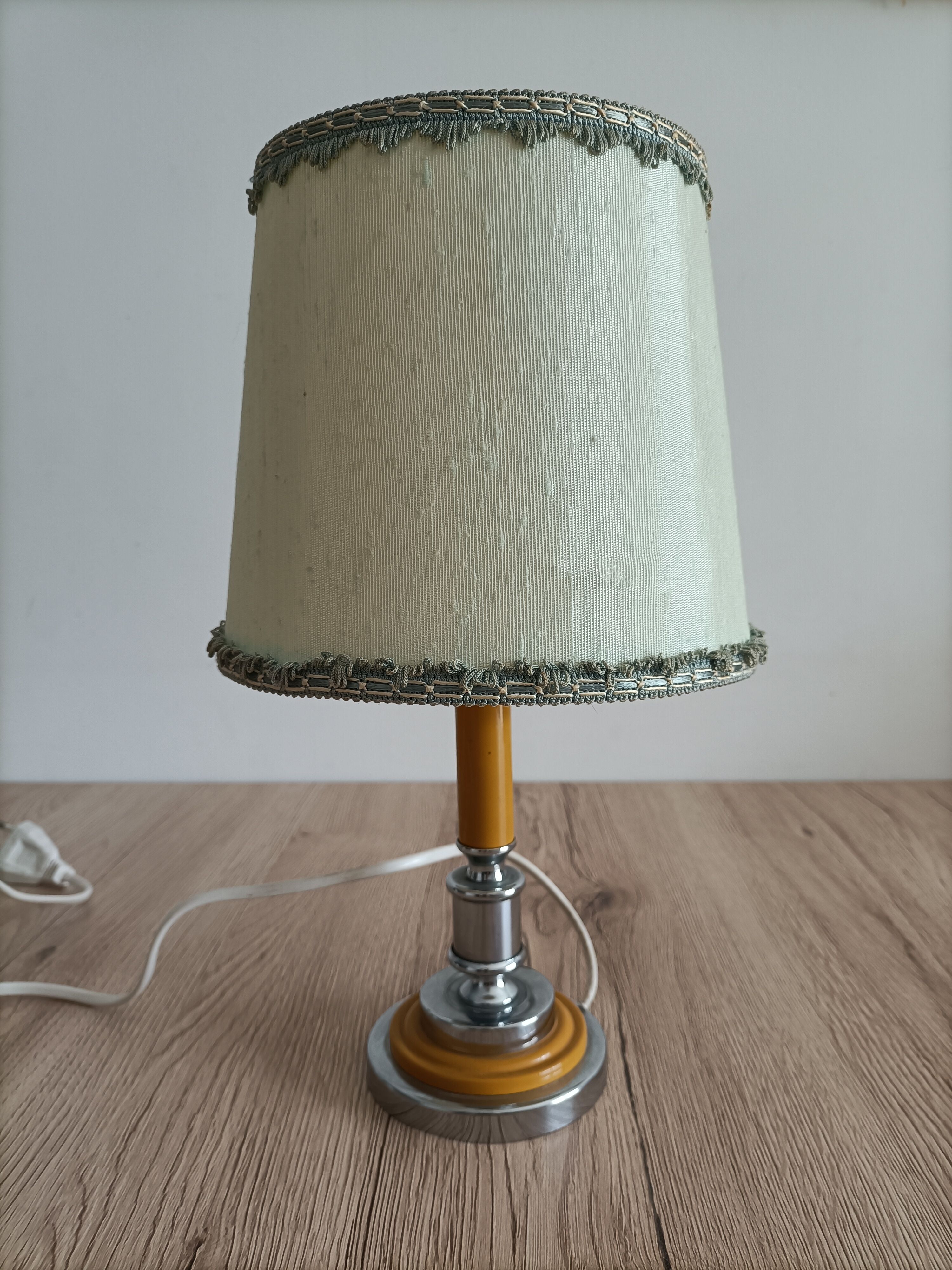 Solid brass candle holder lamp and vintage fabric