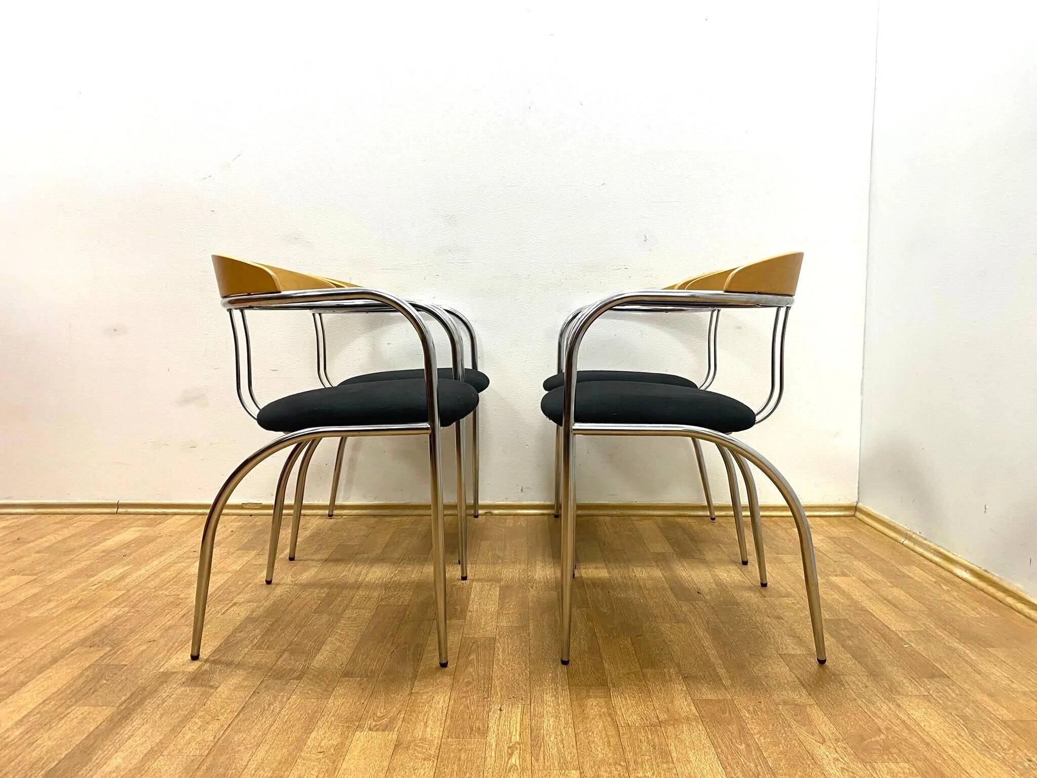 Dining set, mid-century, chrome tube frame, 1980s