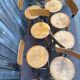 Vintage industrial workshop stool in wood, 1950s