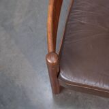 Teak and leather armchair