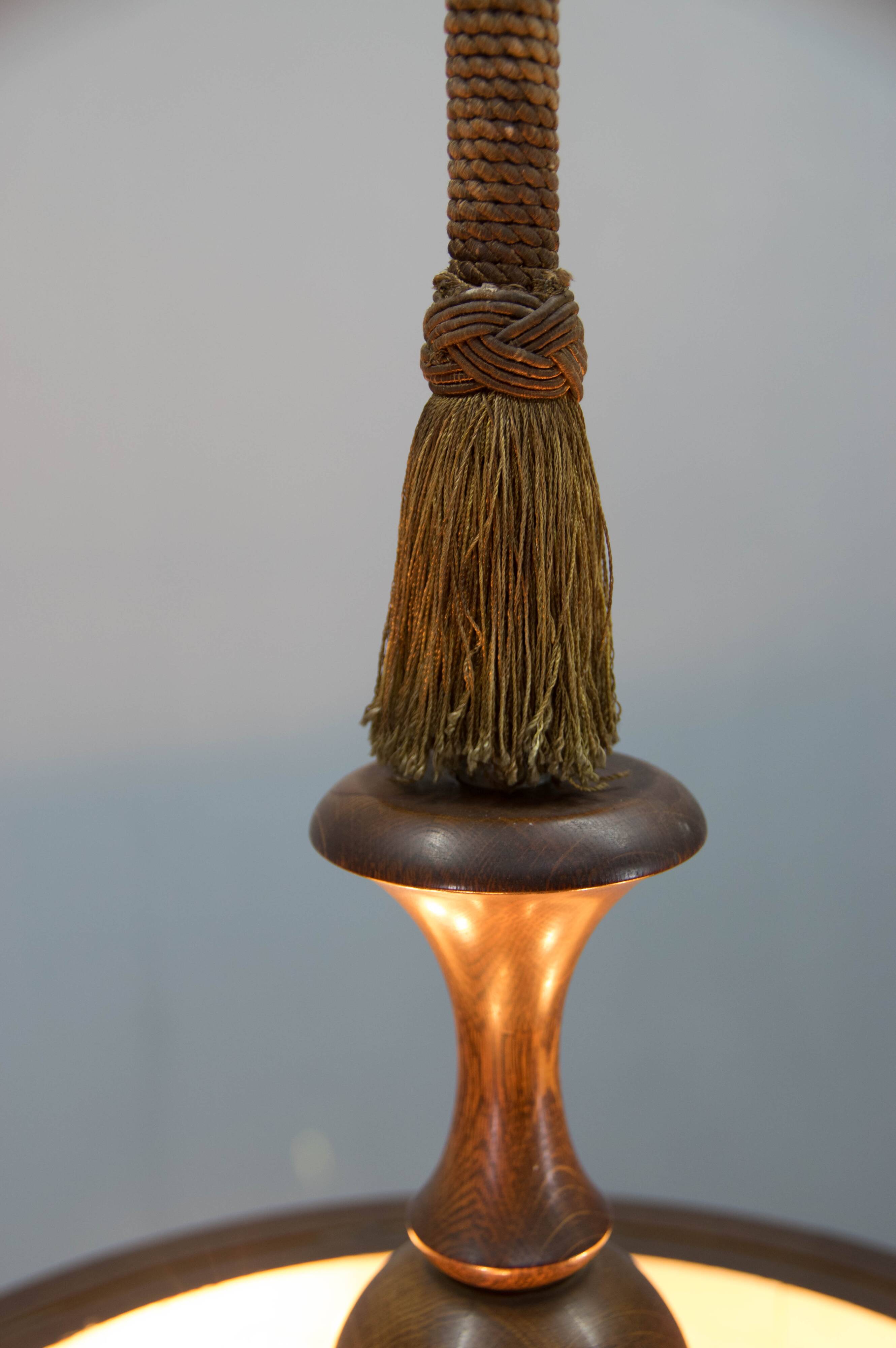 Large Wooden Art Deco Chandelier, 1930s