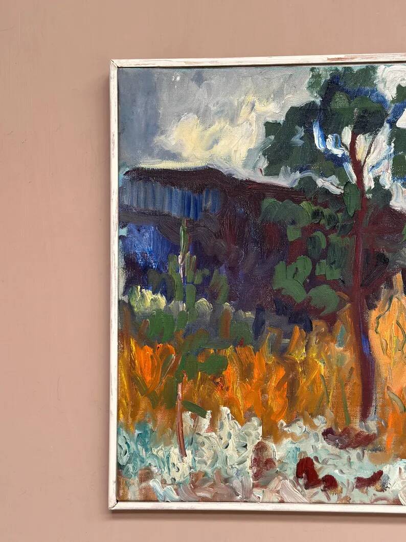 Original Swedish Oil on Canvas – "Tree in a Landscape", Unknown Artist – Vintage and Framed – 33 × 28 cm (12.9" × 11")