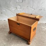 Swiss solid pine chest with wrought iron fittings, mid-20th century.