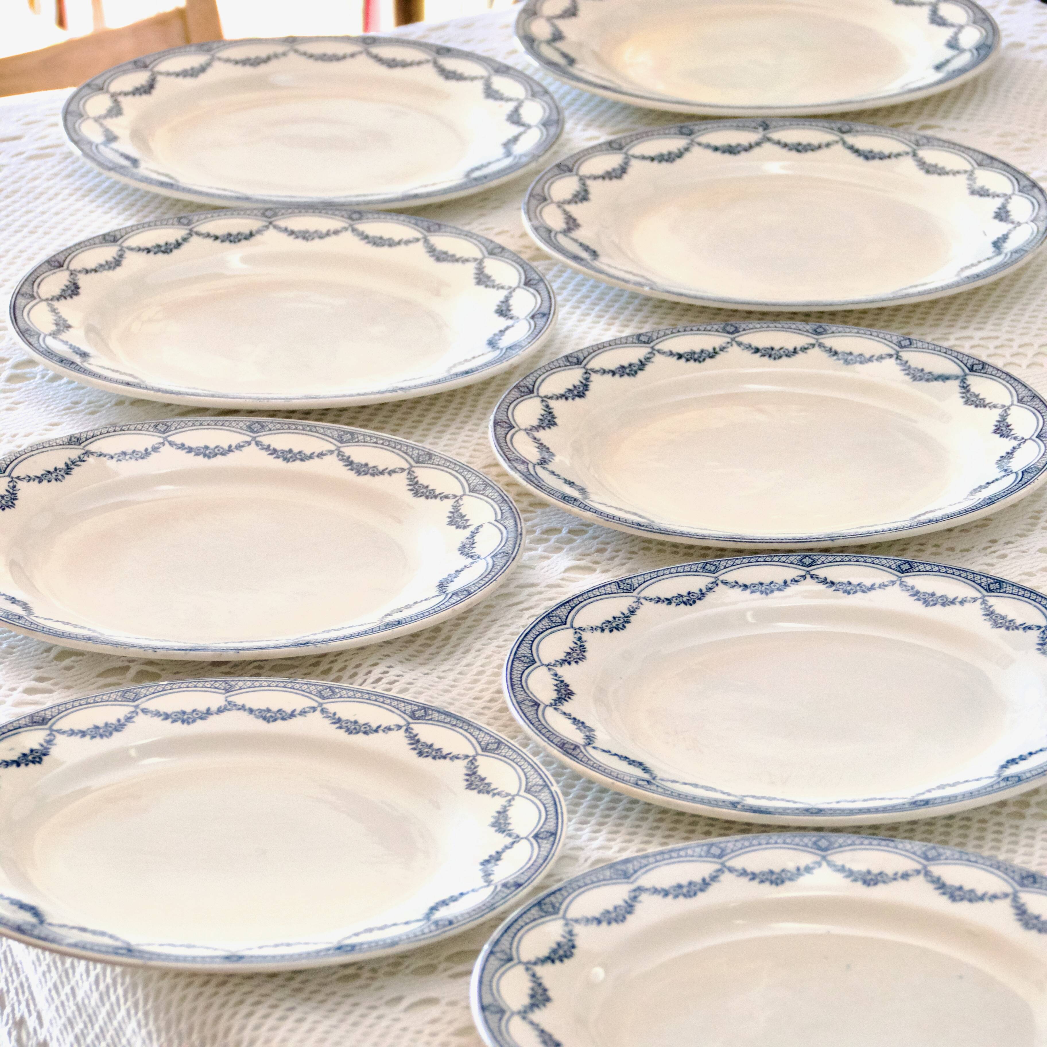 9 19th century ironstone dinner plates from Salins Petit Trianon