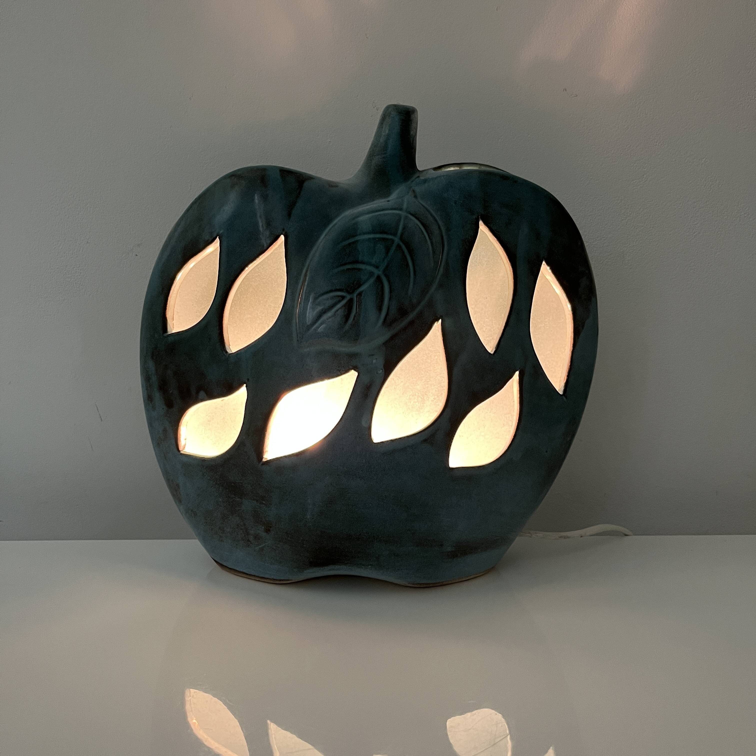 Openwork ceramic apple lamp from Les Grottes Dieulefit