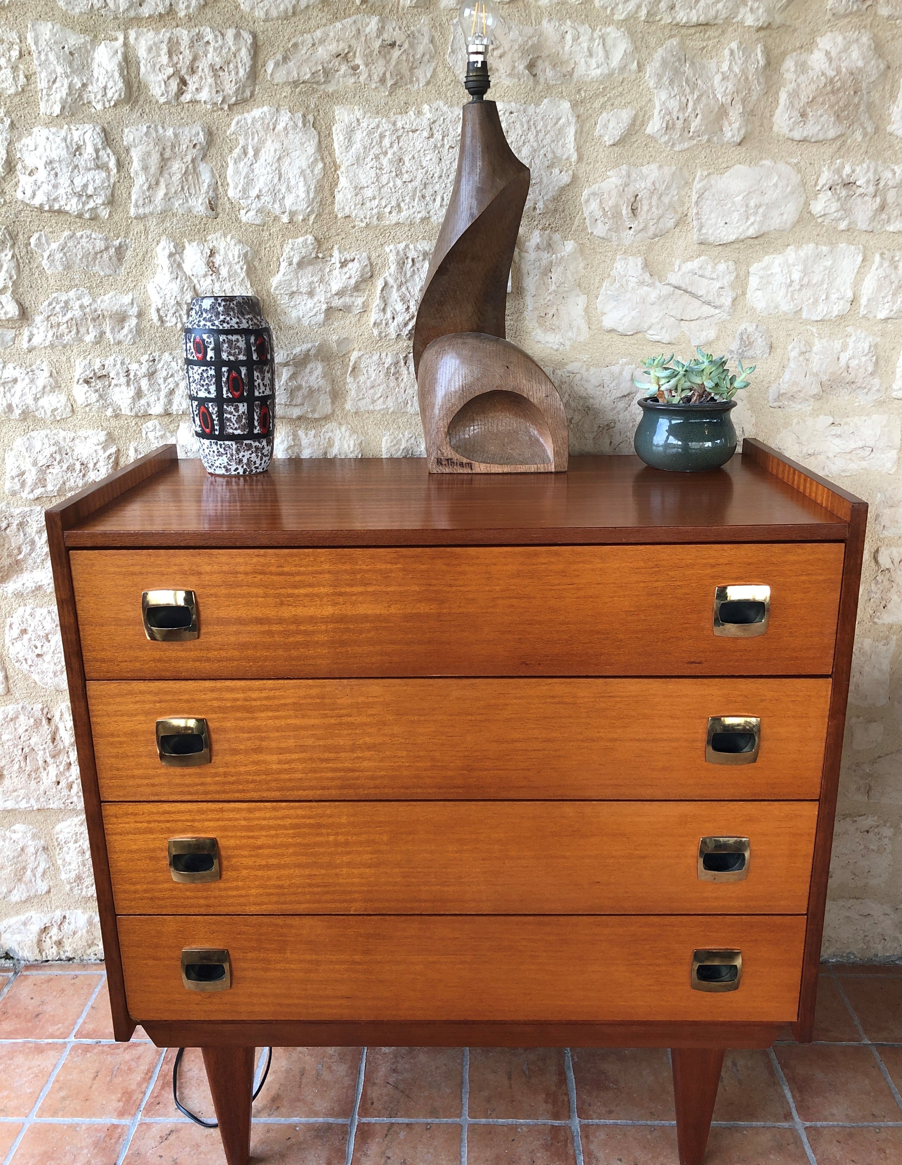 Vintage 60s chest of drawers has 4 drawers edited by Henri Couture