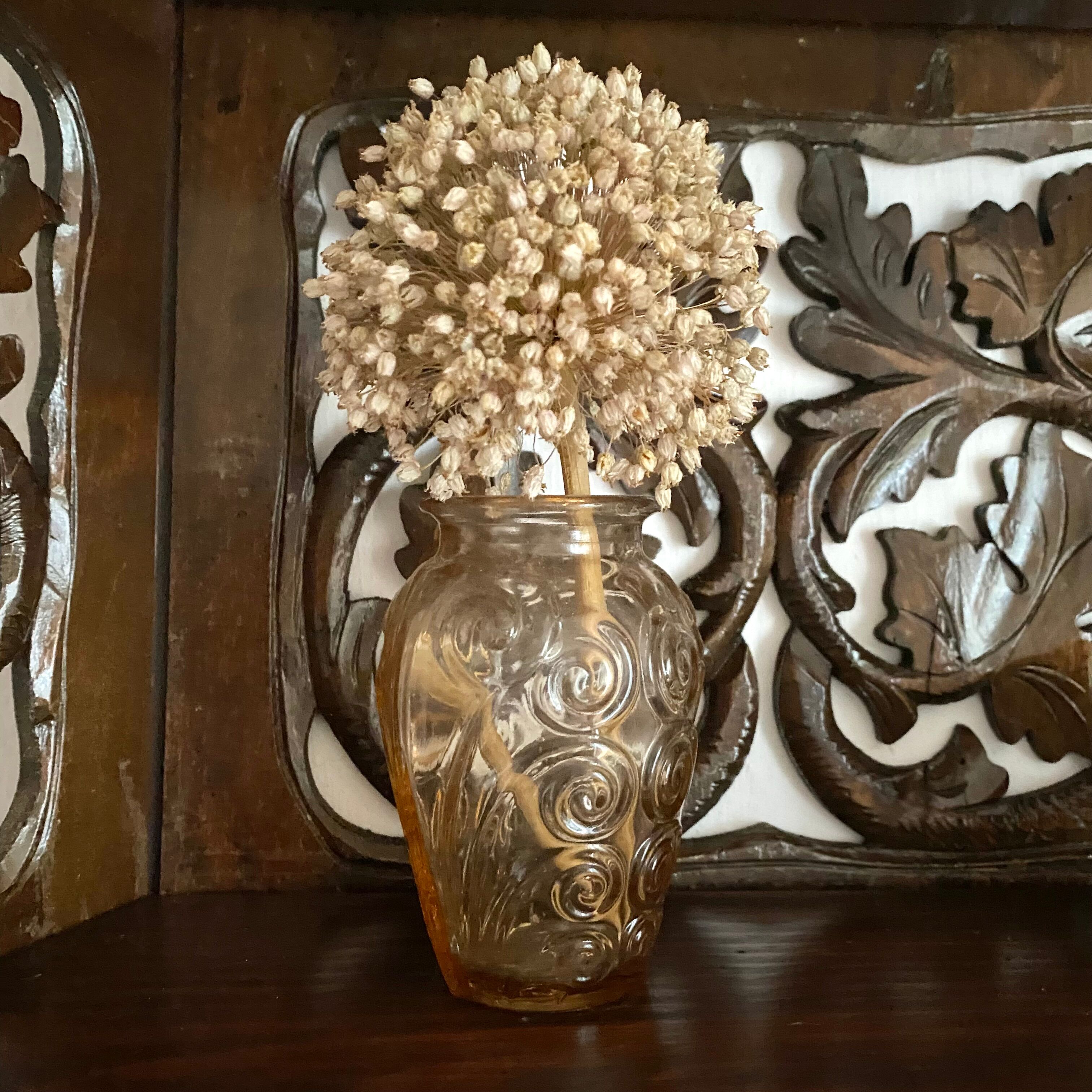 Carved wooden wall shelf