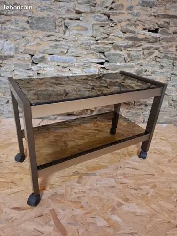 Titre : Desserte Roulante ''Chic'' - Acier brossé & Verre fumé - Style G