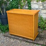 Chest of drawers and bedside table in rattan cane and oak, vintage 1970s